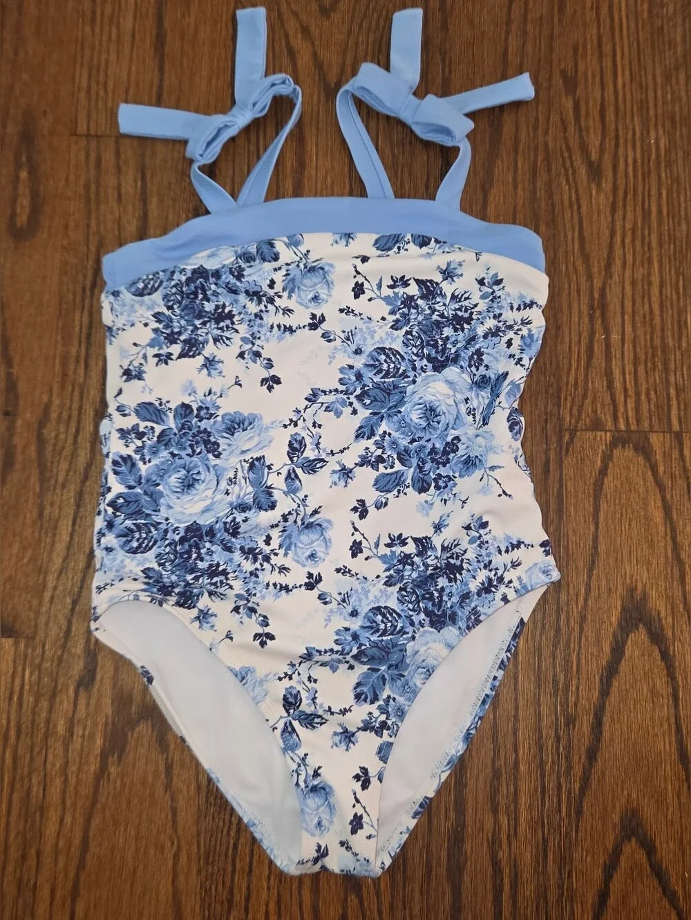 Janie And Jack Swimsuit One Piece Blue White Floral Size 5